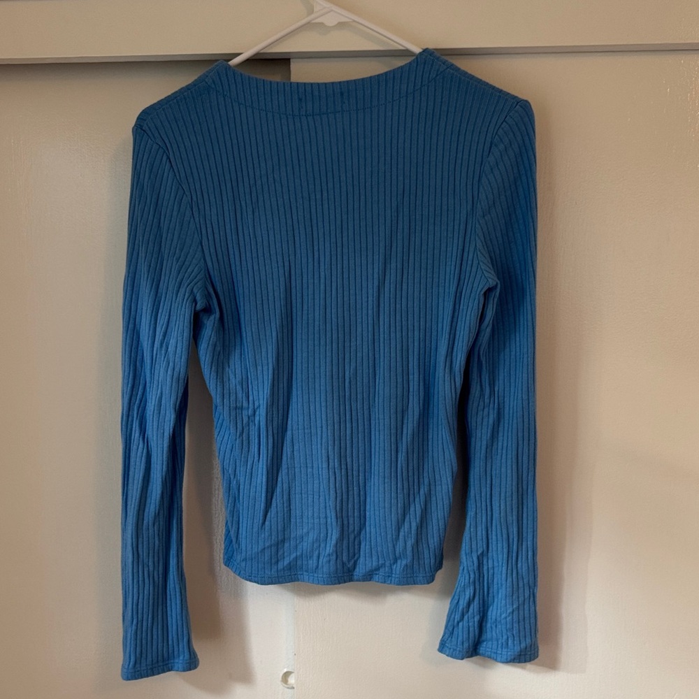 REFORMATION Blue Button-Down Ribbed Shirt - Picture 3 of 3